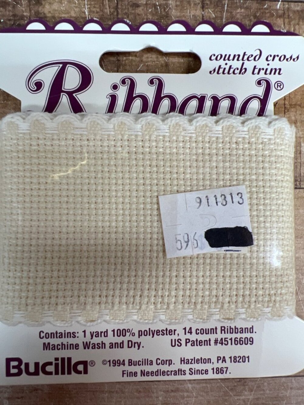 Bucilla Counted Cross Stitch Ribband 1 Yard 14 Count 1 7/8" Wide Ecru Trim